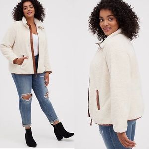 Faux Shearling Jacket w/Faux Leather Contrast Trim, NEW IN PACKAGE. NEVER WORN